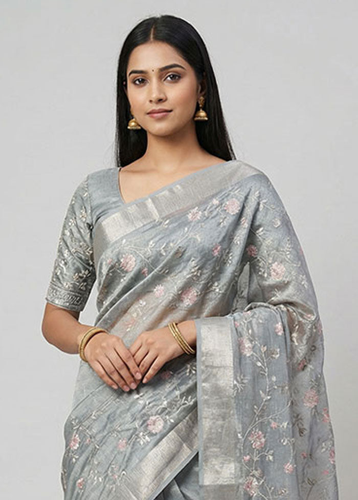 Cream Tissue Silk Saree With Blouse Piece