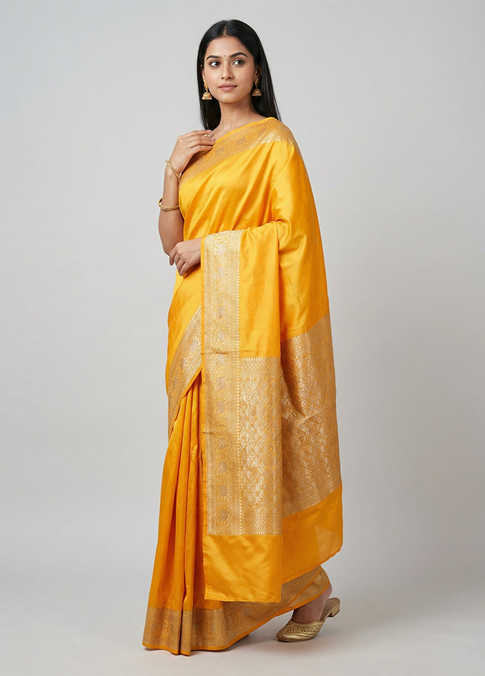 Yellow Katan Silk Saree With Blouse Piece