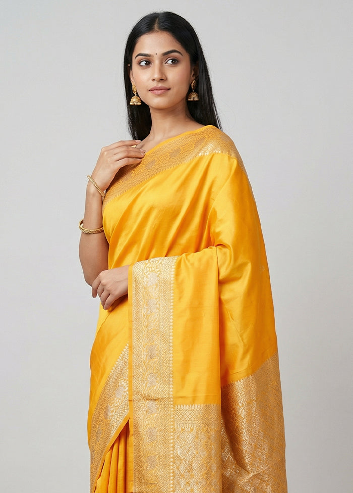 Yellow Katan Silk Saree With Blouse Piece