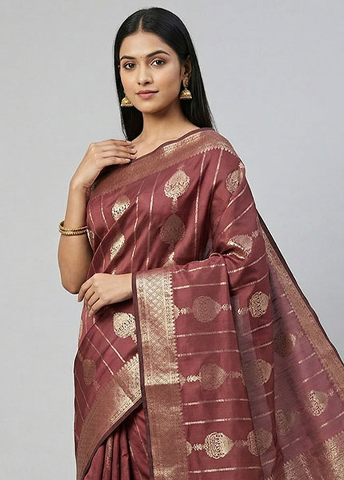 Maroon Dupion Silk Saree With Blouse Piece
