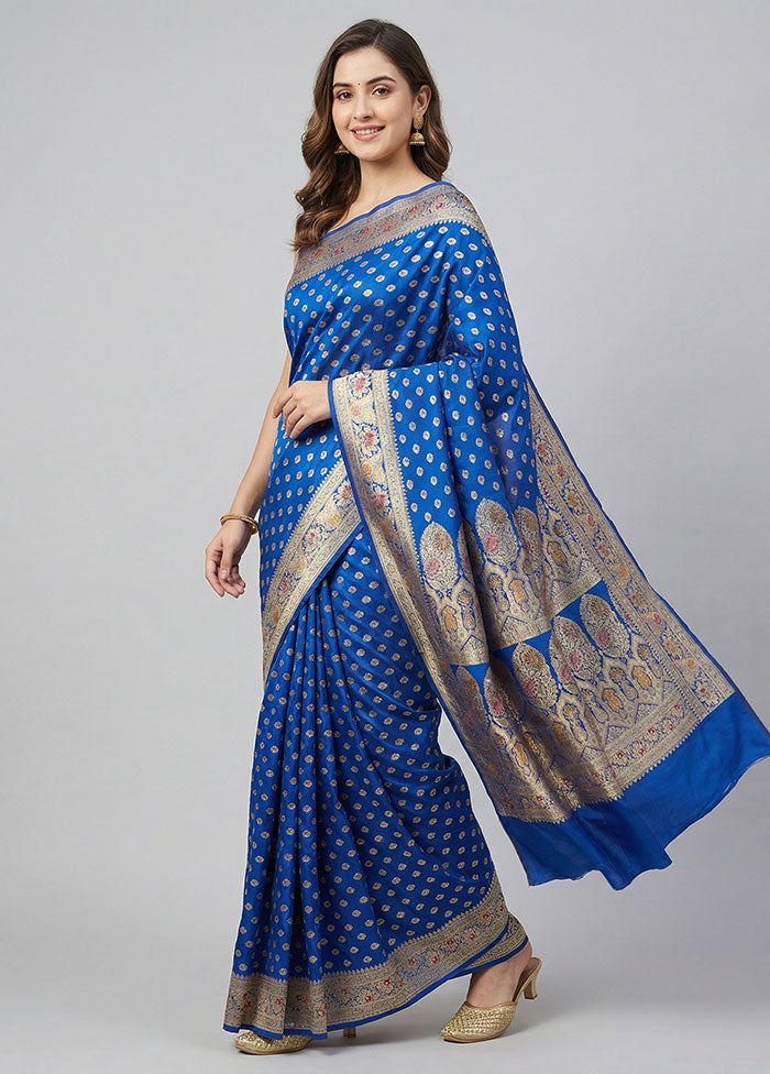 Blue Handloom Banarasi Pure Silk Saree With Blouse Piece