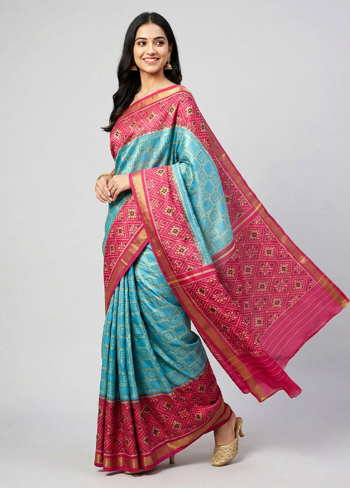 Multicolor Handloom Patola Pure Silk Saree With Blouse Piece