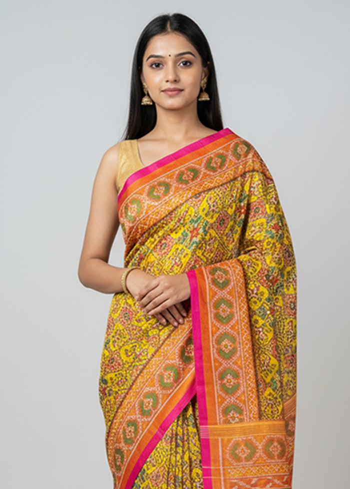 Multicolor Handloom Patola Pure Silk Saree With Blouse Piece