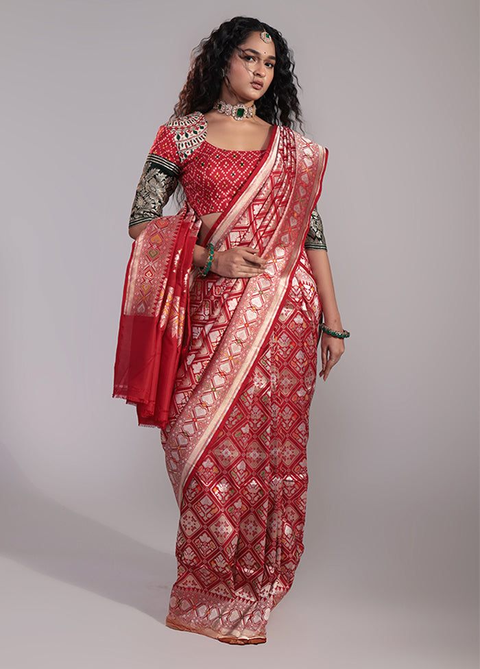 Red Handloom Katan Pure Silk Saree With Blouse Piece