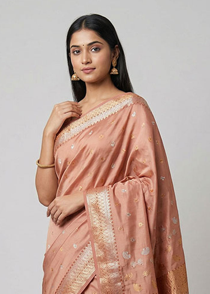 Cream Assam Silk Saree With Blouse Piece
