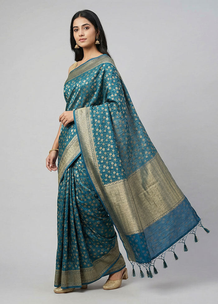 Blue Kora Silk Saree With Blouse Piece