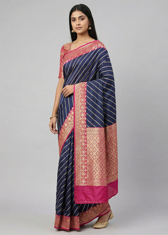 Blue Katan Silk Saree With Blouse Piece
