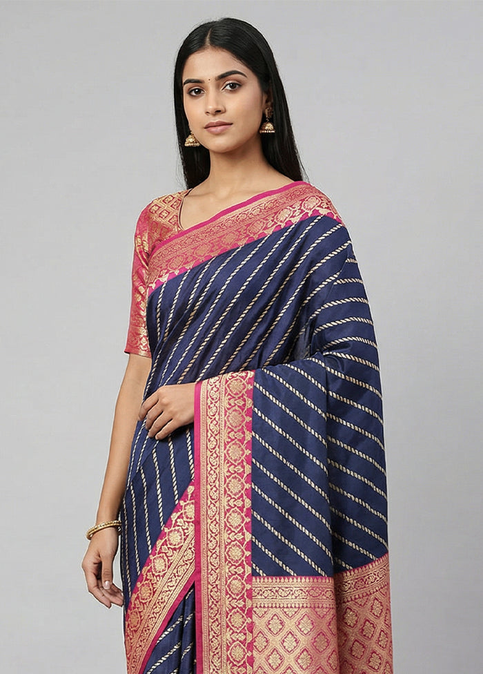 Blue Katan Silk Saree With Blouse Piece