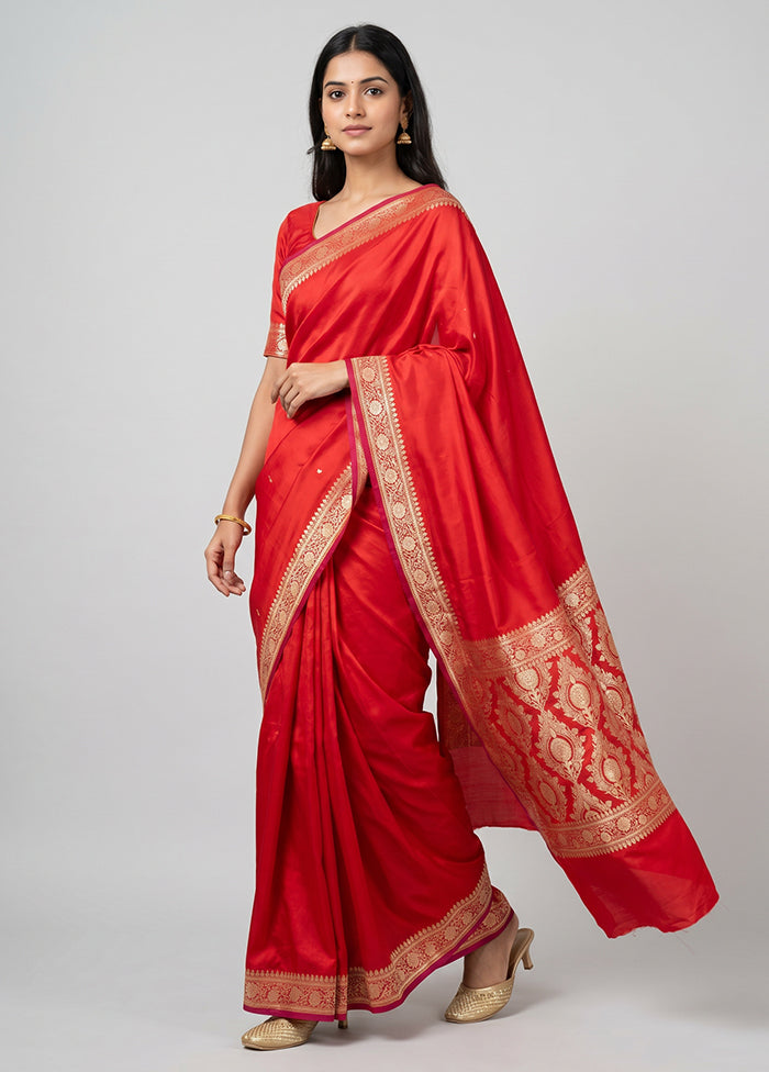 Red Katan Silk Saree With Blouse Piece