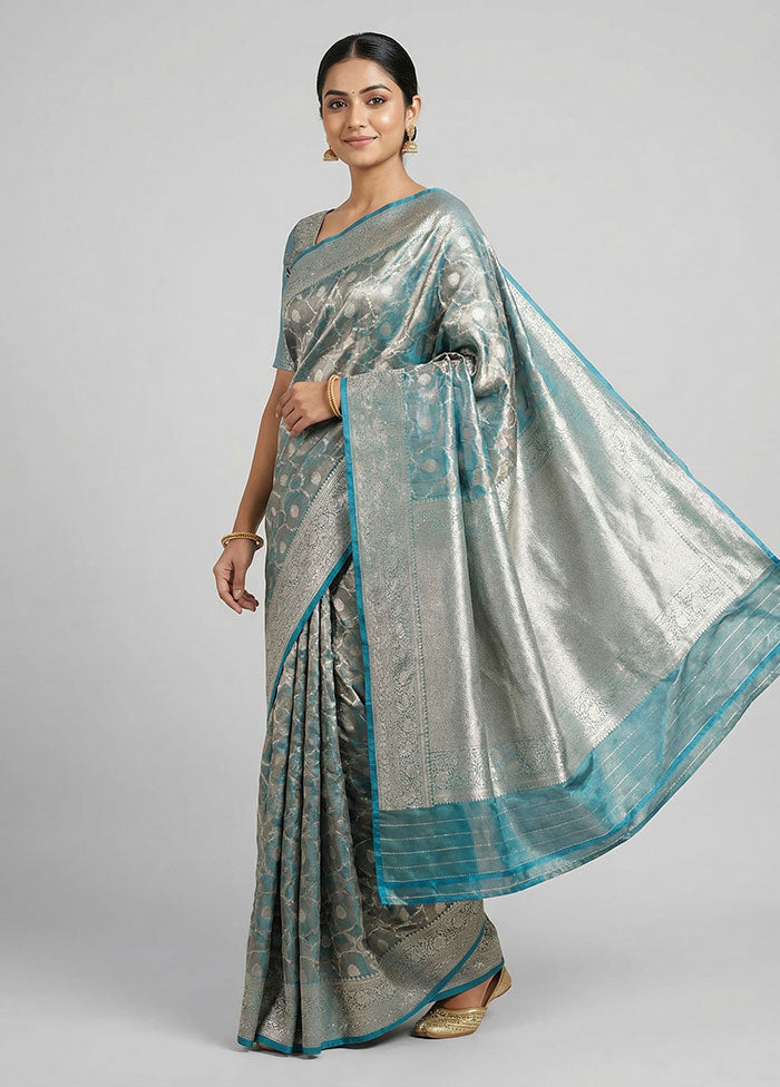 Blue Tissue Silk Saree With Blouse Piece