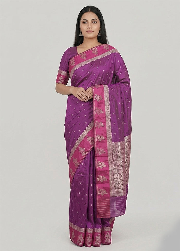Purple Katan Silk Saree With Blouse Piece