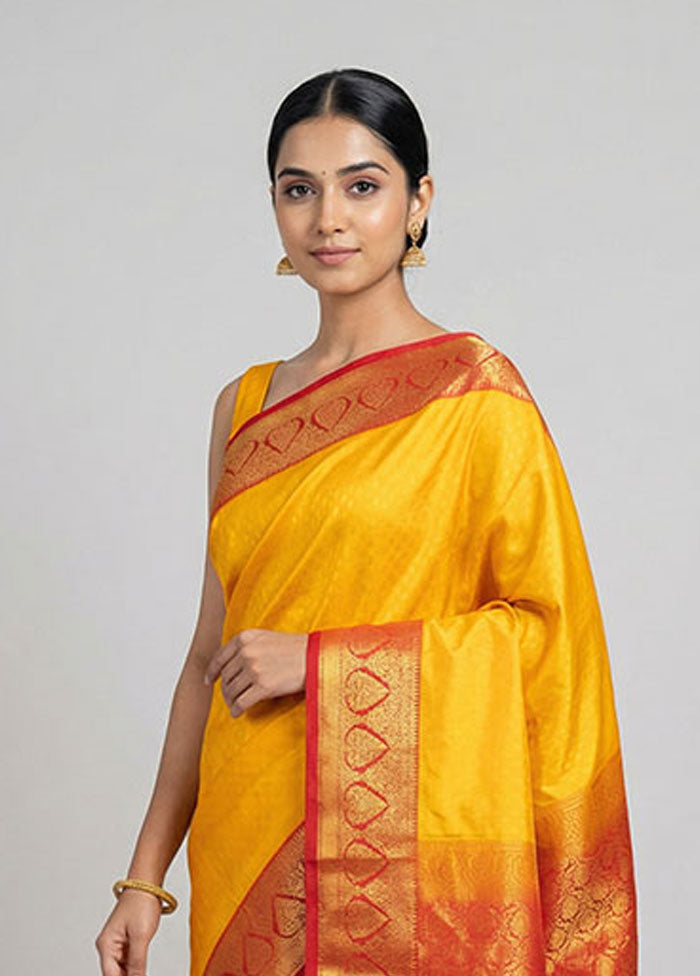 Yellow Kanjivaram Silk Saree With Blouse Piece