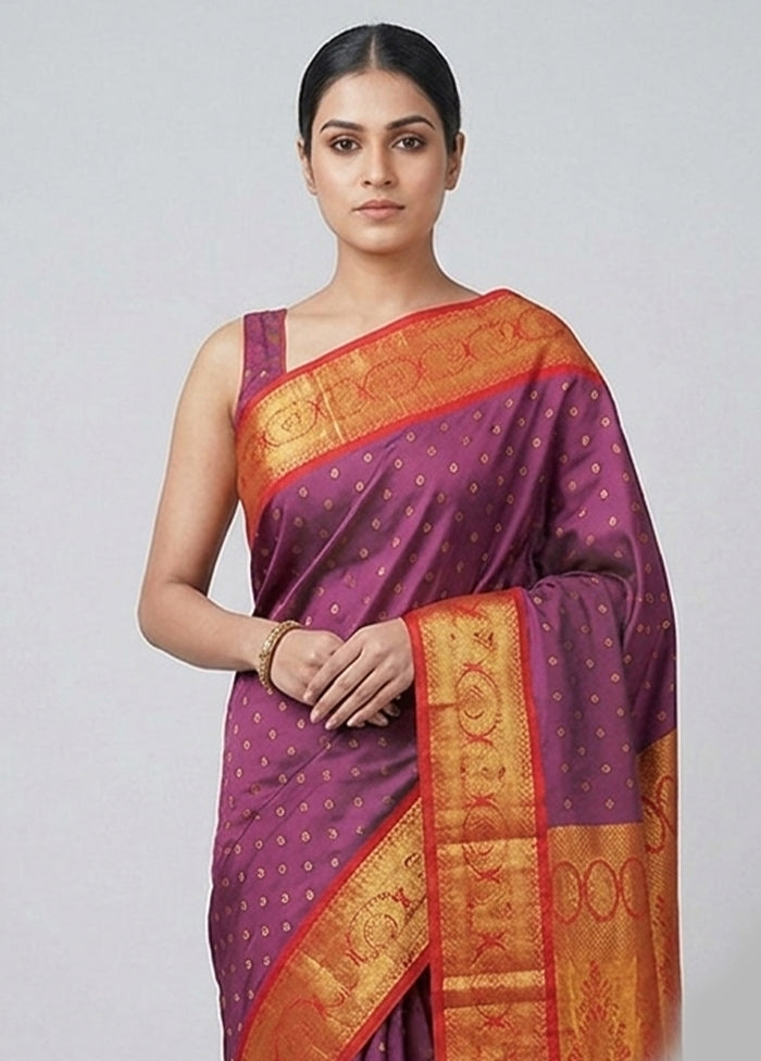 Purple Kanjivaram Silk Saree With Blouse Piece