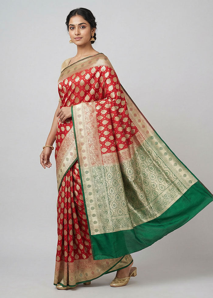 Pink Banarasi Silk Saree With Blouse Piece