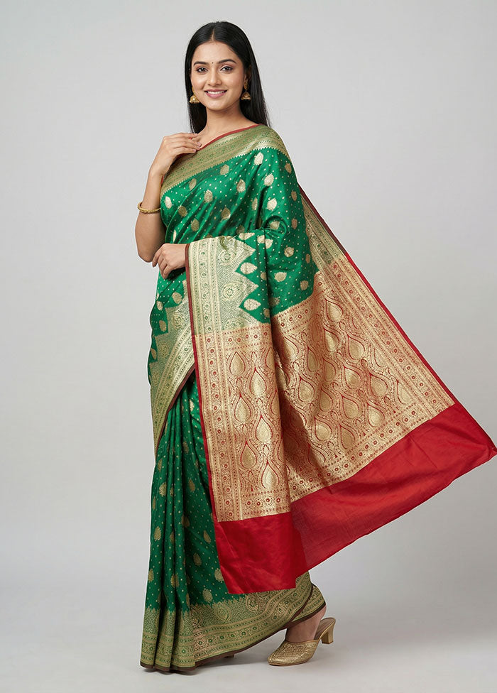 Green Banarasi Silk Saree With Blouse Piece