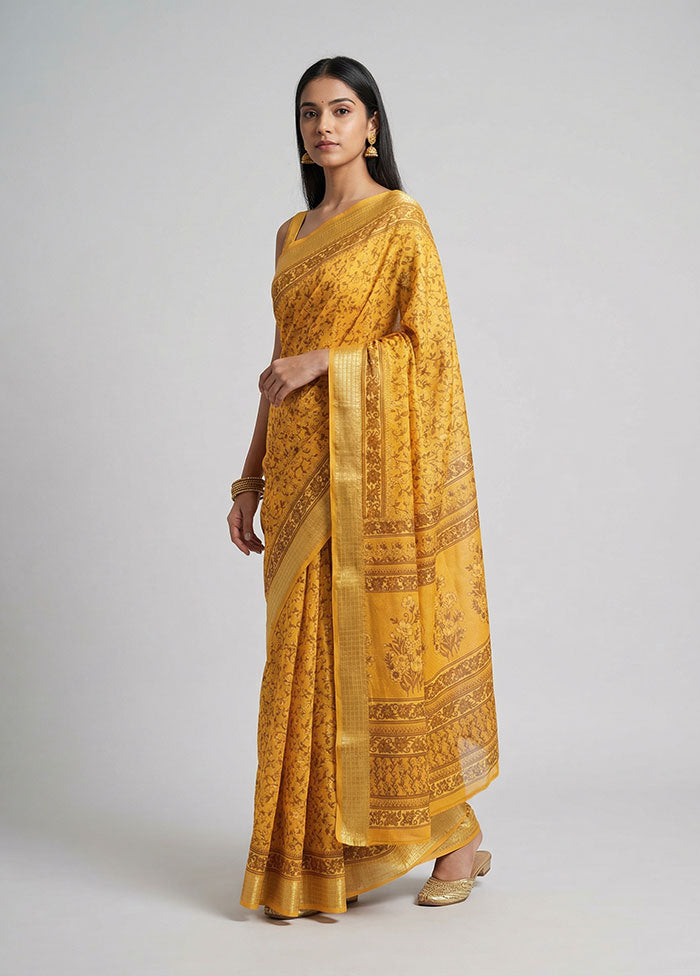Yellow Cotton Saree With Blouse Piece