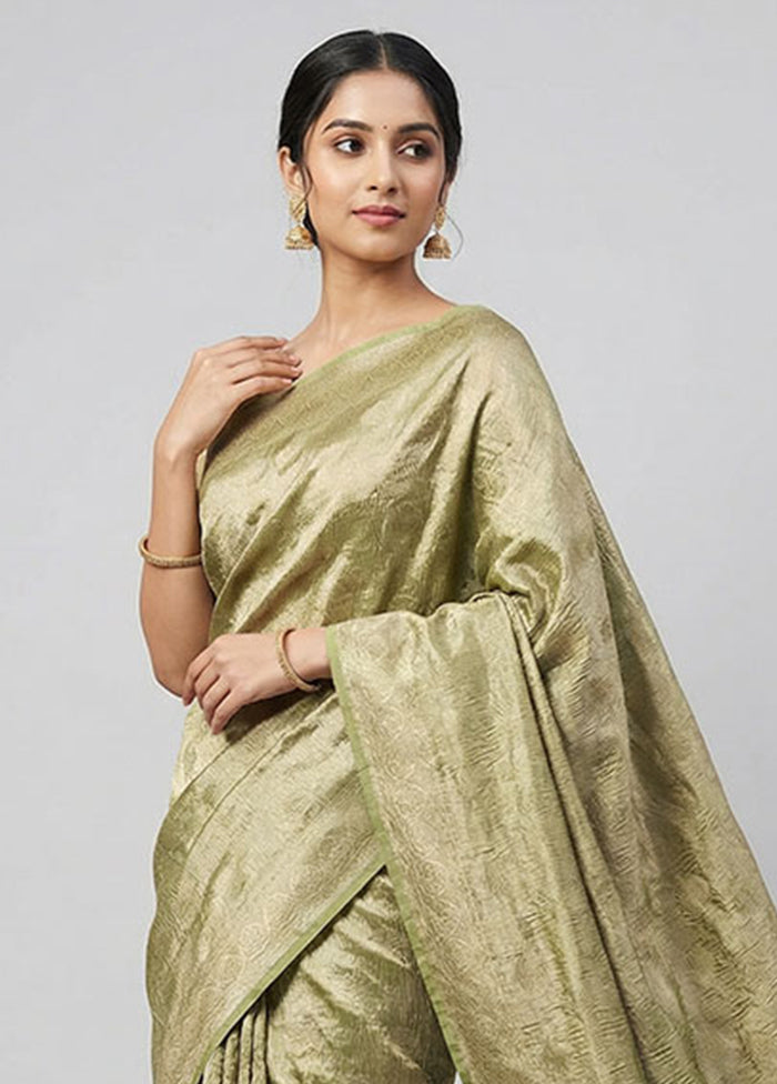 Green Tissue Silk Saree With Blouse Piece