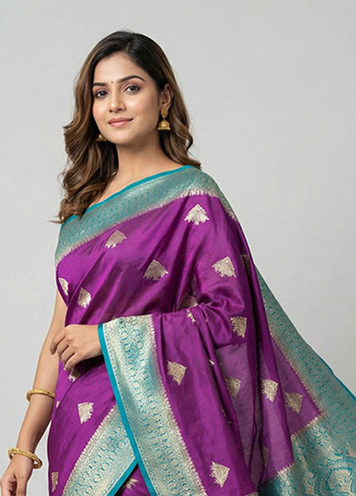 Purple Dupion Silk Saree With Blouse Piece