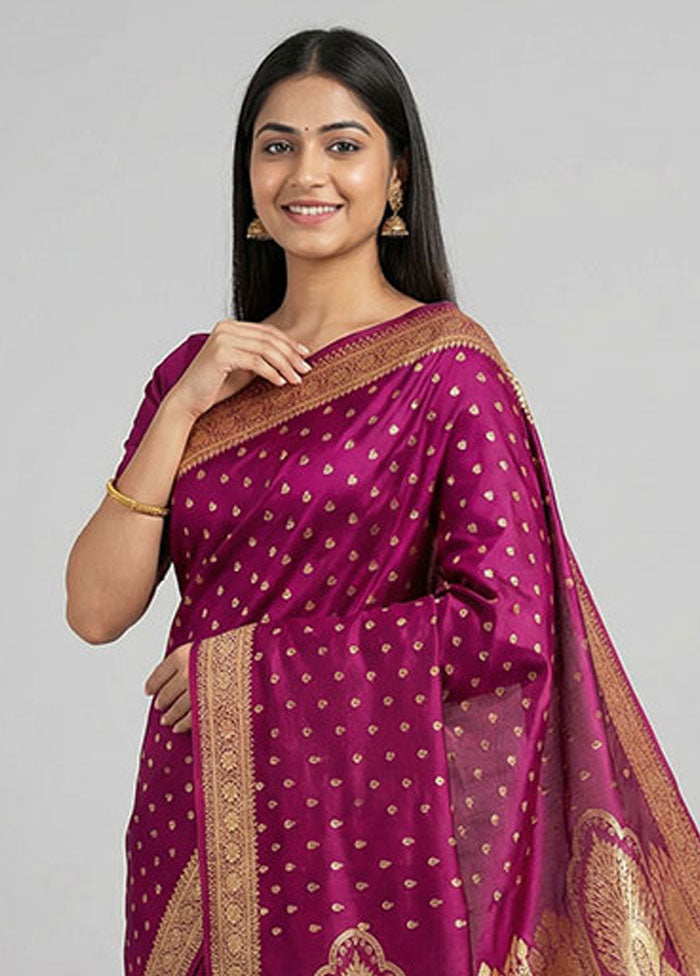 Purple Banarasi Silk Saree With Blouse Piece