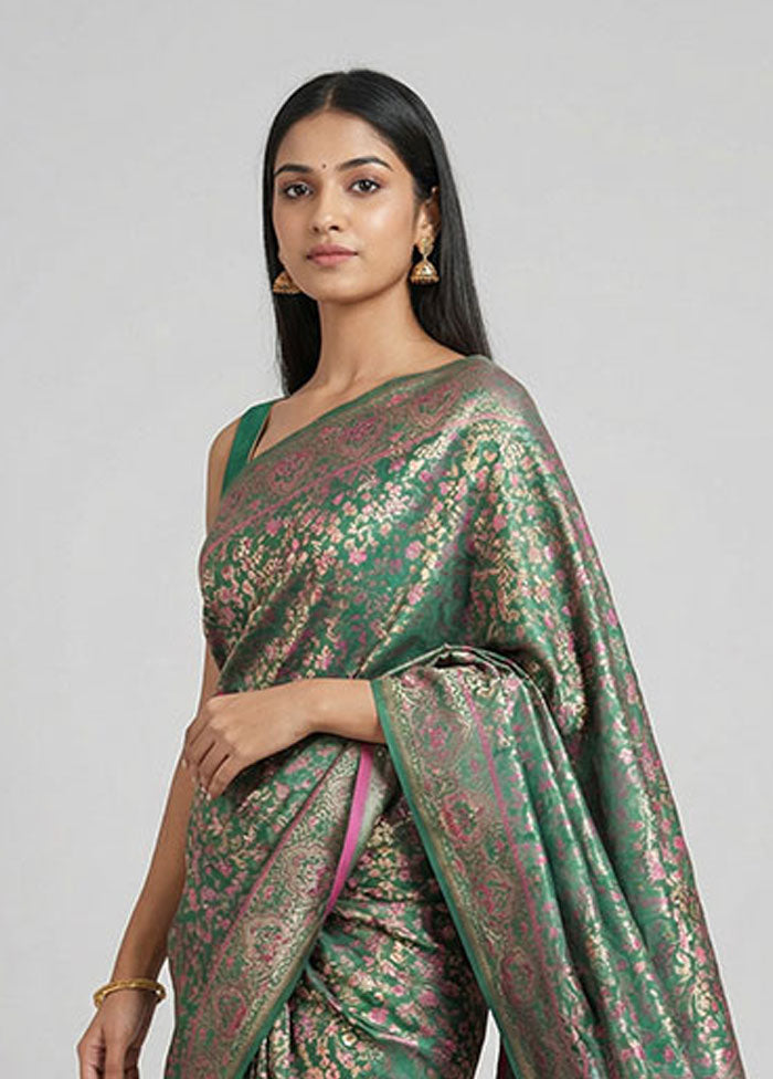 Green Dupion Silk Saree With Blouse Piece