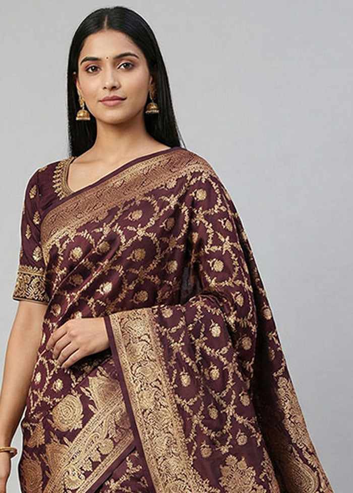 Maroon Banarasi Silk Saree With Blouse Piece