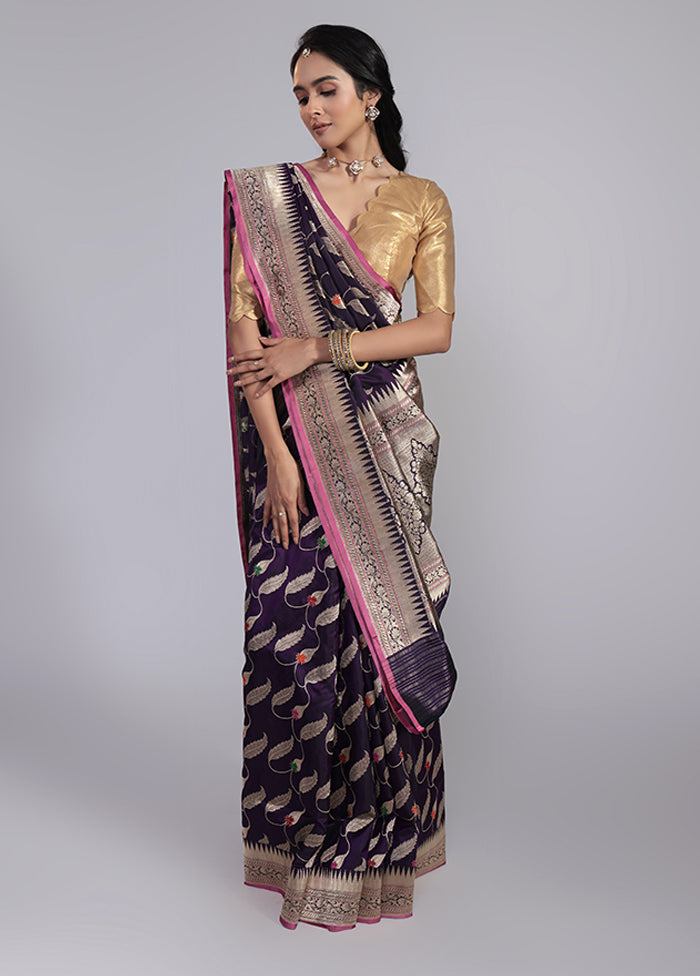 Purple Handloom Katan Pure Silk Saree With Blouse Piece