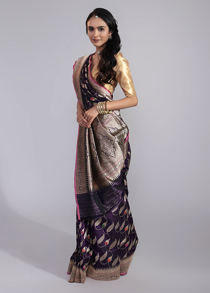 Purple Handloom Katan Pure Silk Saree With Blouse Piece