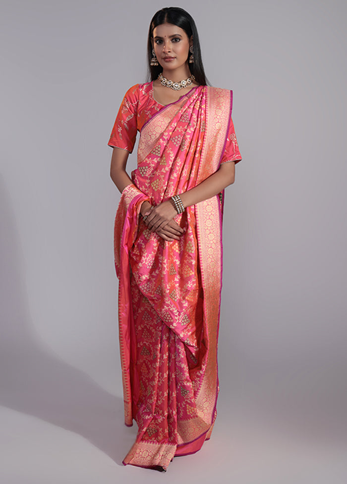 Pink Handloom Katan Pure Silk Saree With Blouse Piece