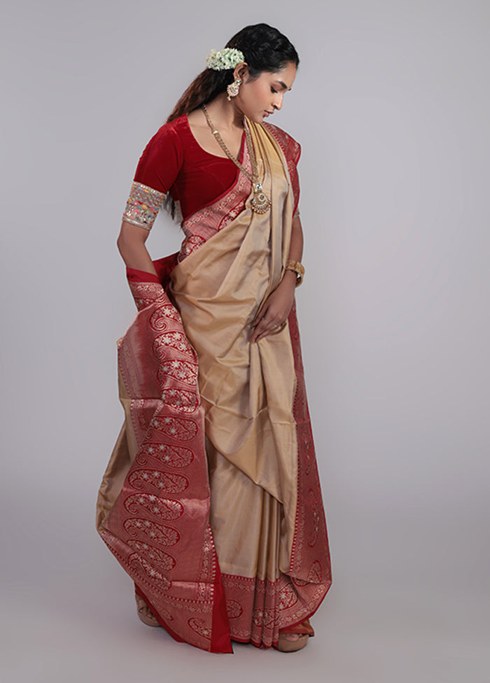 Cream Handloom Katan Pure Silk Saree With Blouse Piece