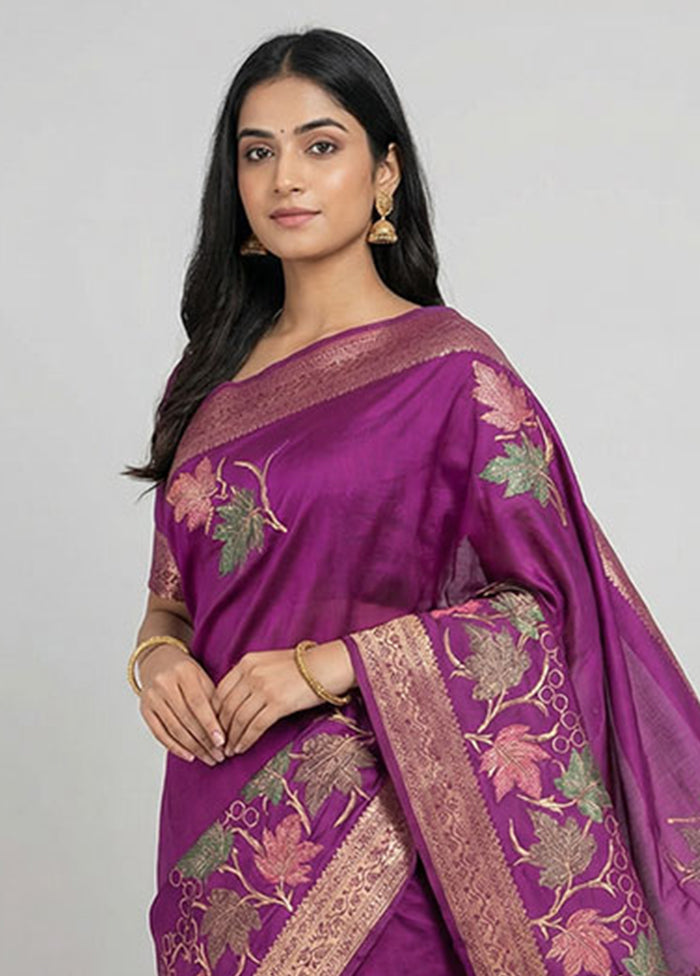 Purple Dupion Silk Saree With Blouse Piece
