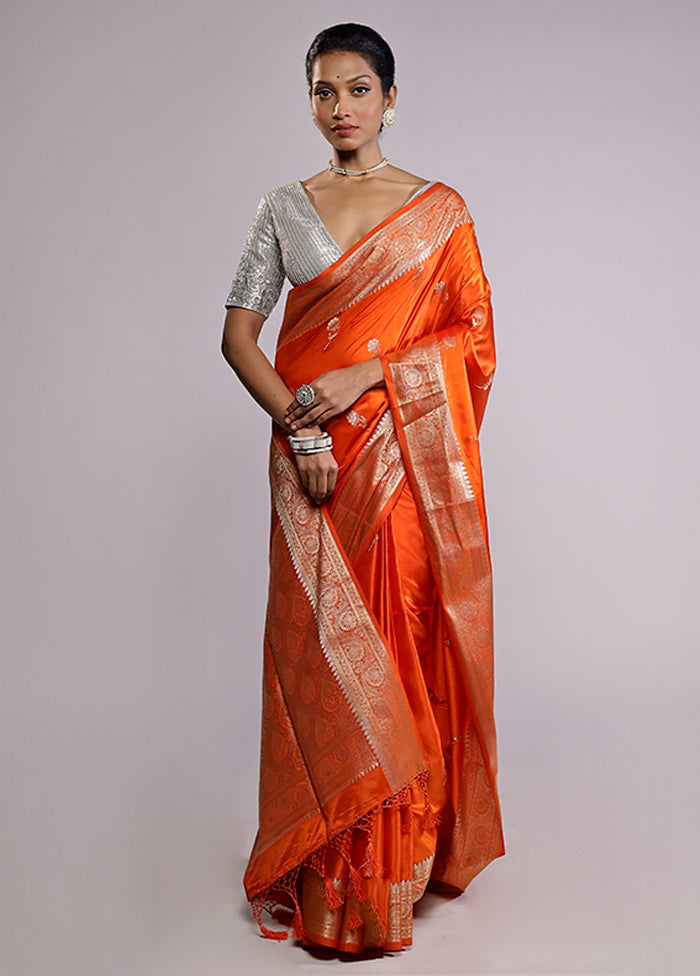 Orange Dupion Silk Saree With Blouse Piece