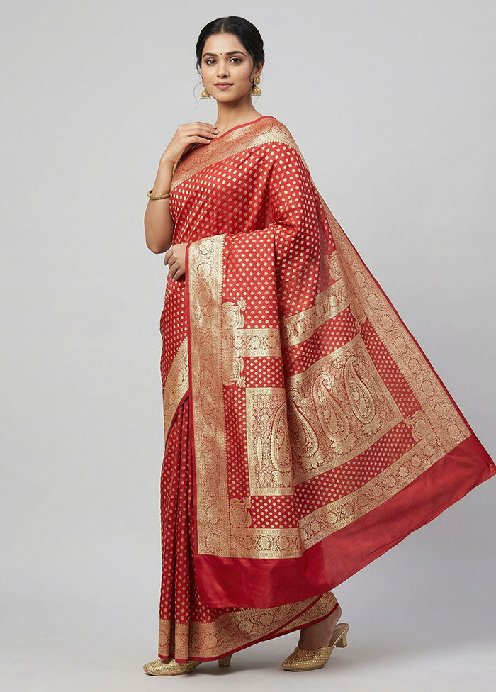 Red Banarasi Silk Saree With Blouse Piece