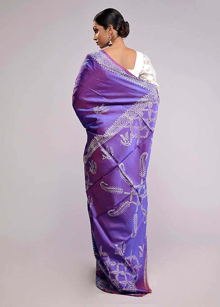 Purple Printed Silk Saree Without Blouse Piece