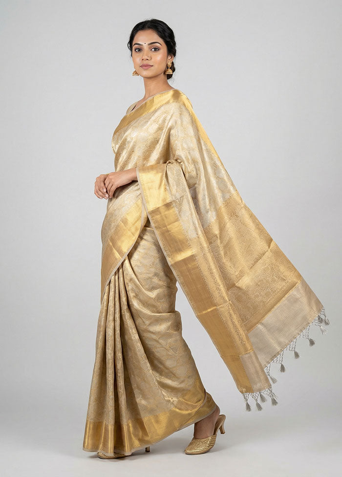 Cream Tissue Silk Saree With Blouse Piece