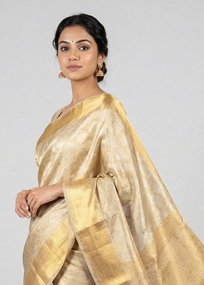 Cream Tissue Silk Saree With Blouse Piece