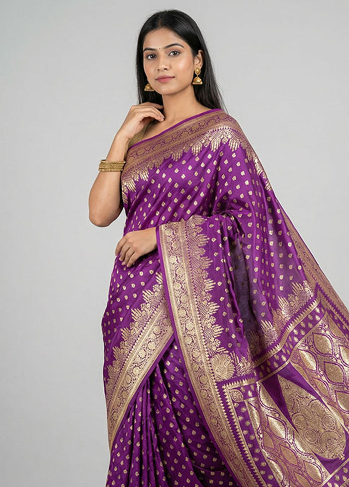 Purple Banarasi Silk Saree With Blouse Piece