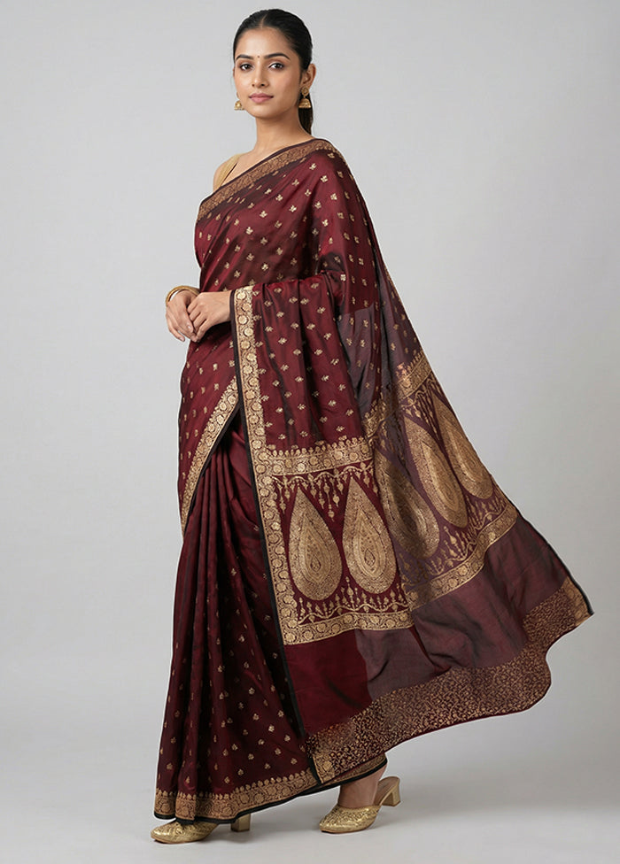 Maroon Banarasi Silk Saree With Blouse Piece