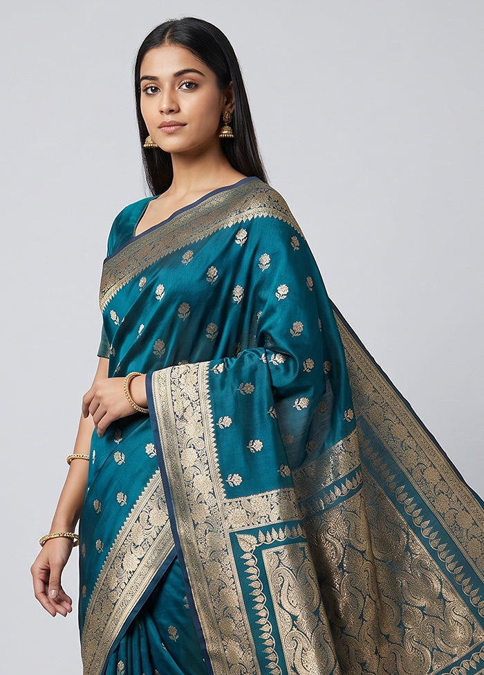 Blue Banarasi Silk Saree With Blouse Piece