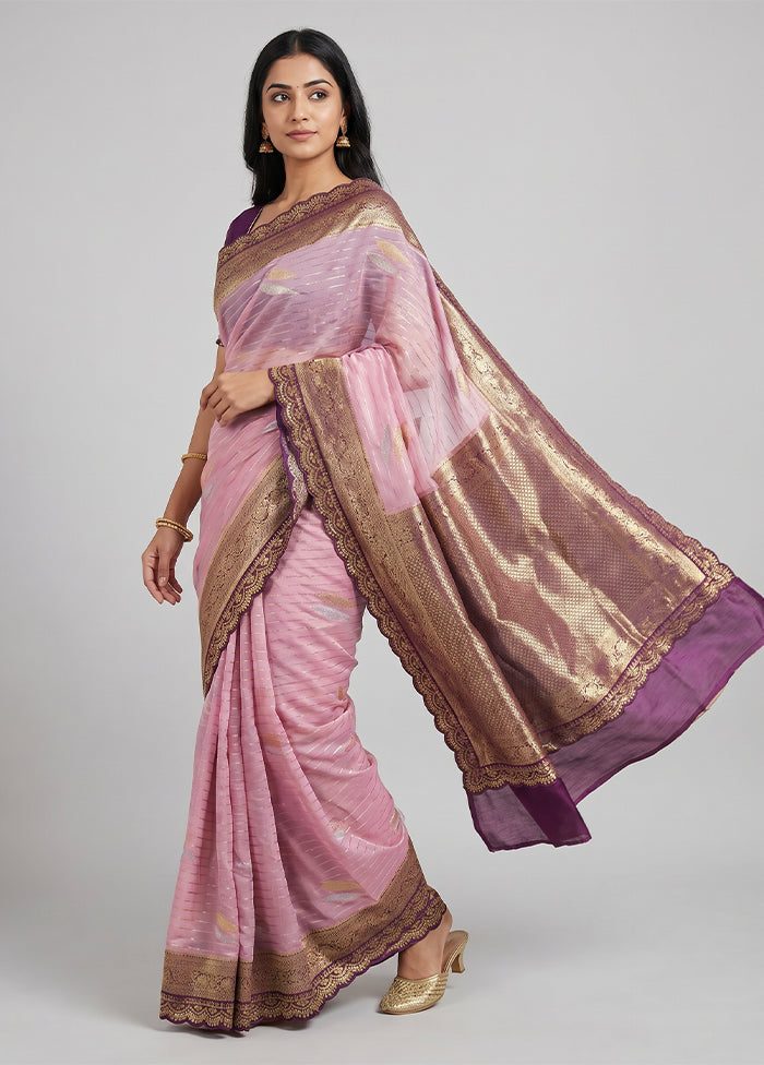Pink Dupion Silk Saree With Blouse Piece