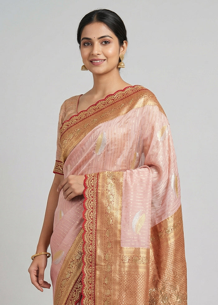 Pink Dupion Silk Saree With Blouse Piece