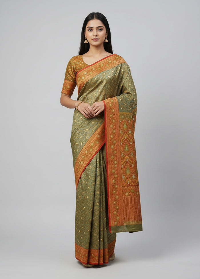 Grey Tanchoi Silk Saree With Blouse Piece