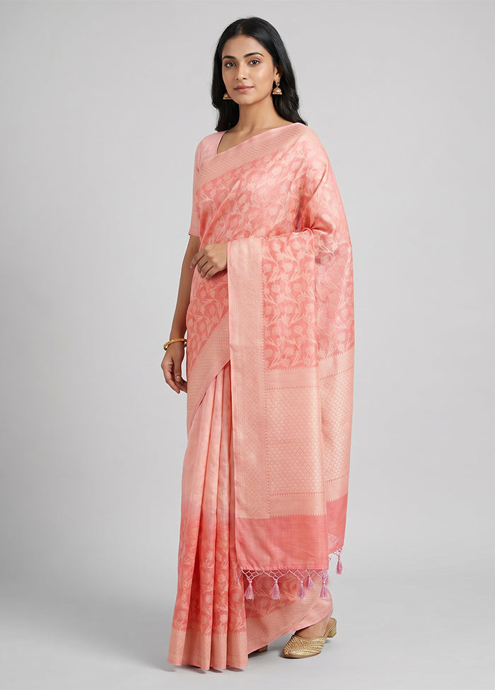 Pink Kora Silk Saree With Blouse Piece