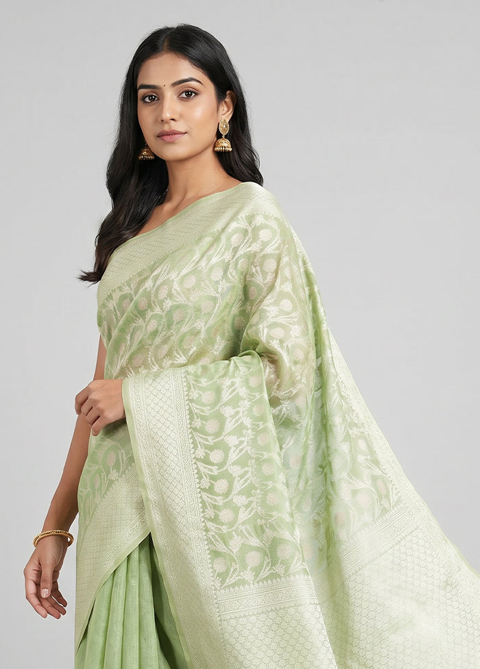Green Kora Silk Saree With Blouse Piece