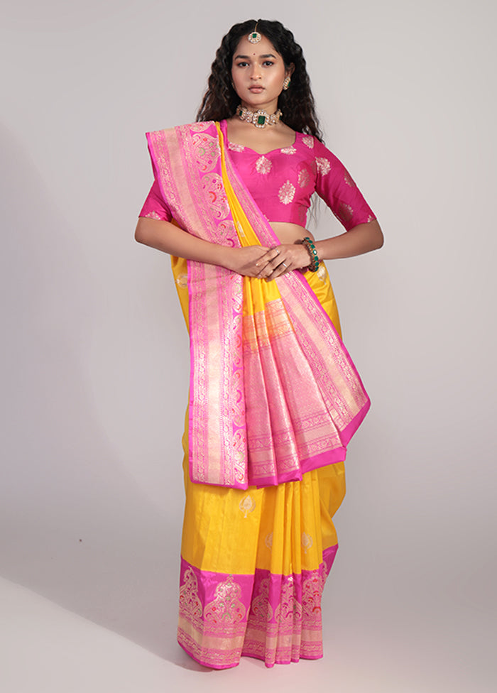 Yellow Handloom Katan Pure Silk Saree With Blouse Piece