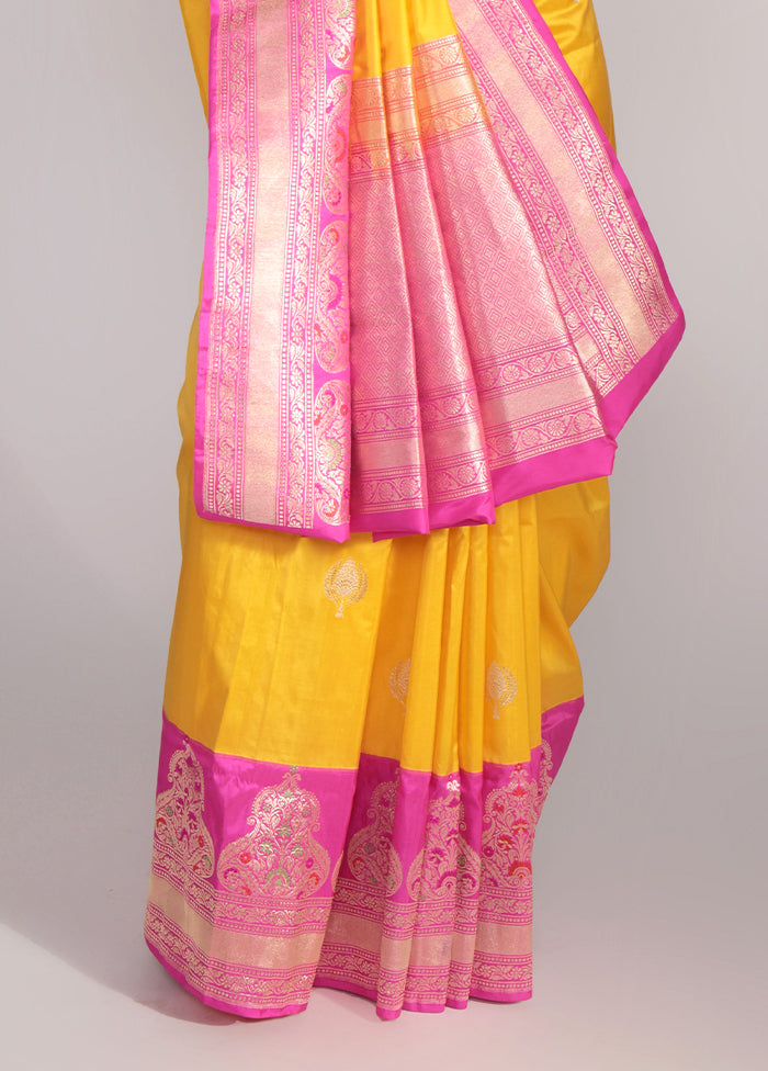 Yellow Handloom Katan Pure Silk Saree With Blouse Piece