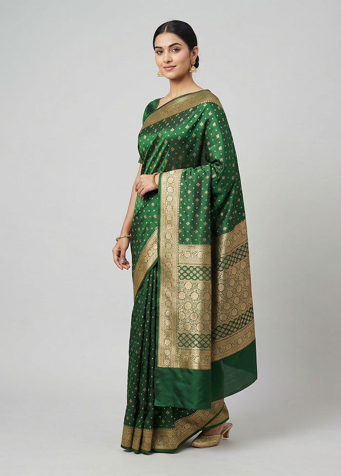 Green Banarasi Silk Saree With Blouse Piece