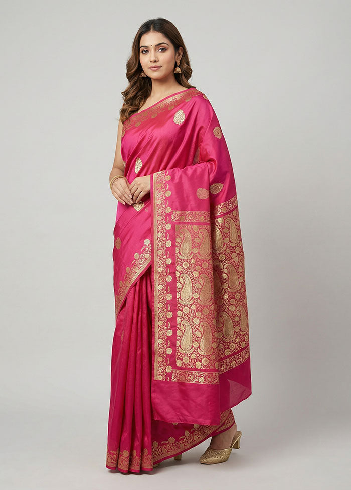 Purple Handloom Banarasi Pure Silk Saree With Blouse Piece