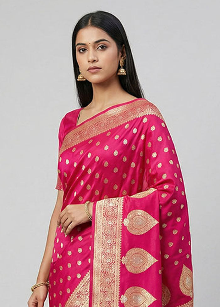 Pink Banarasi Silk Saree With Blouse Piece