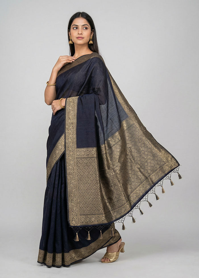 Black Dupion Silk Saree With Blouse Piece
