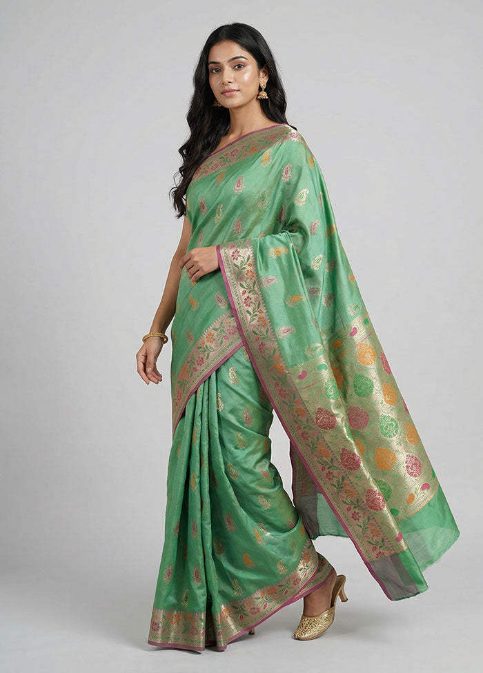 Green Dupion Silk Saree With Blouse Piece